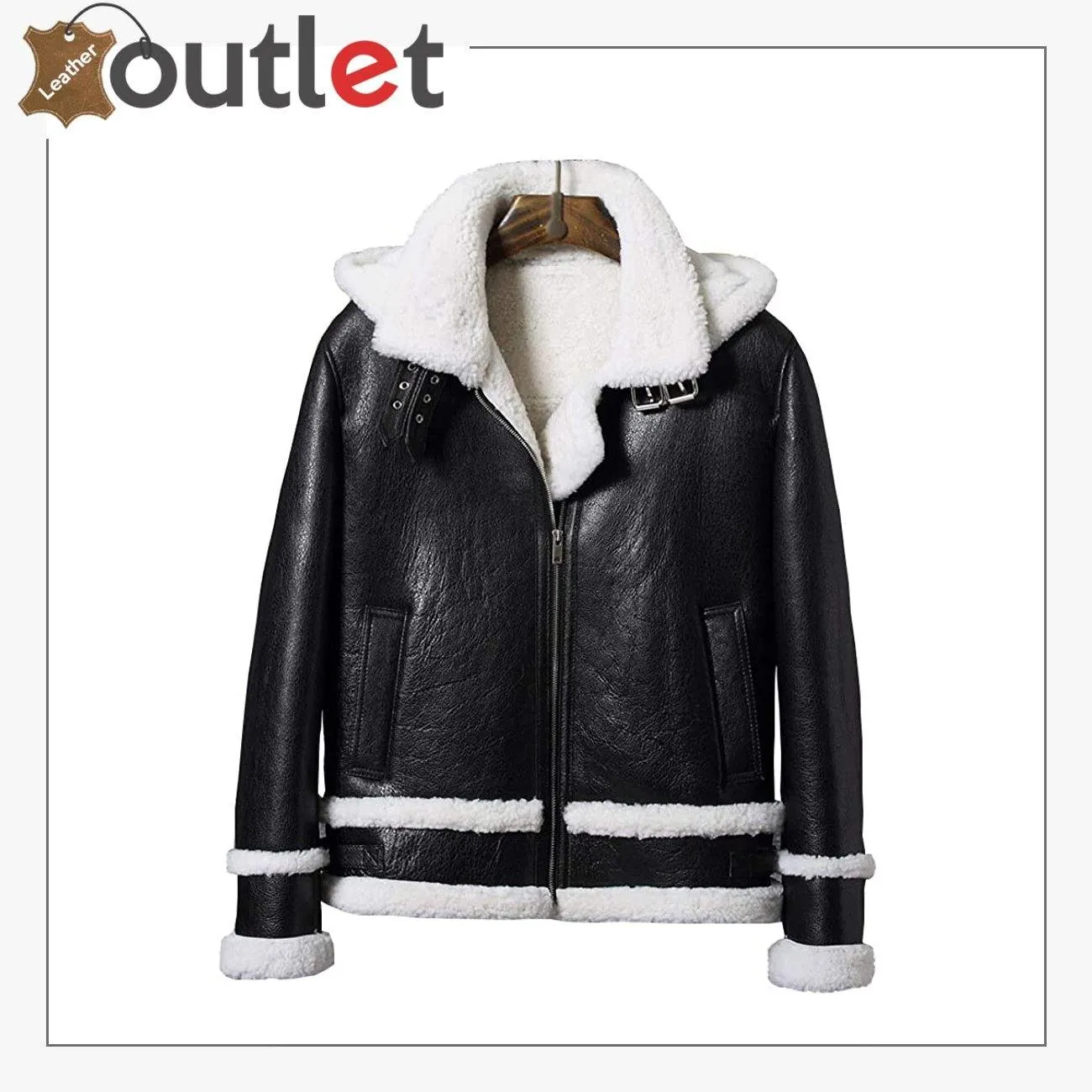 New Mens Shearling Black B3 Bomber Hooded Leather Fur Jacket