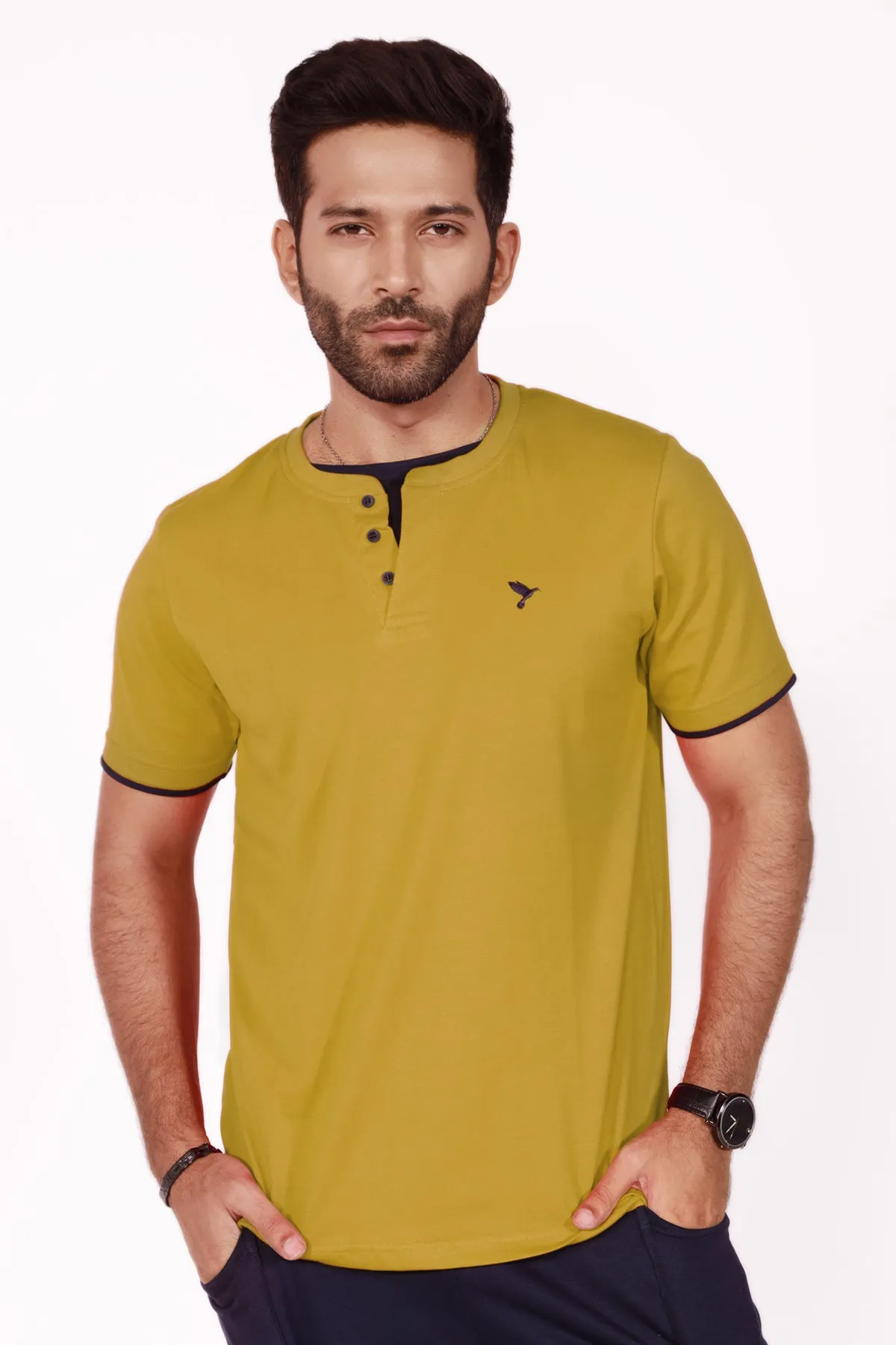 Ocher Brown Mock Neckline T-Shirt - S22 - MT0185R