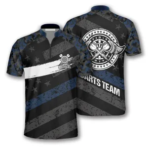 Personalized Passionate Blue Camo Custom Darts Jerseys for Men