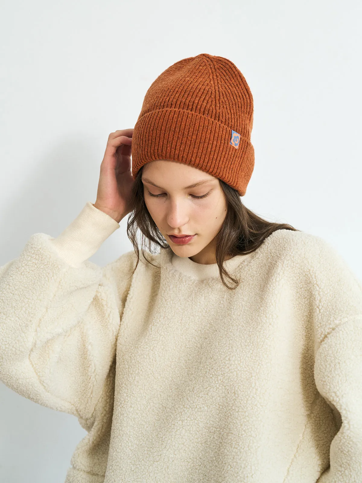 "Extra Fine Marino" Wool Knit Beanie Hat - Burnt Orange