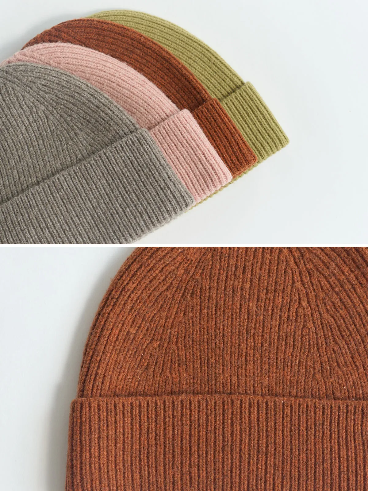 "Extra Fine Marino" Wool Knit Beanie Hat - Burnt Orange