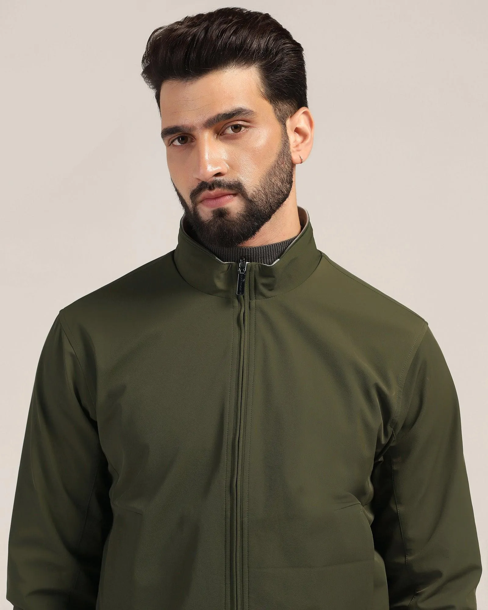 Reversible Olive Solid Zipper Jacket - Coronado