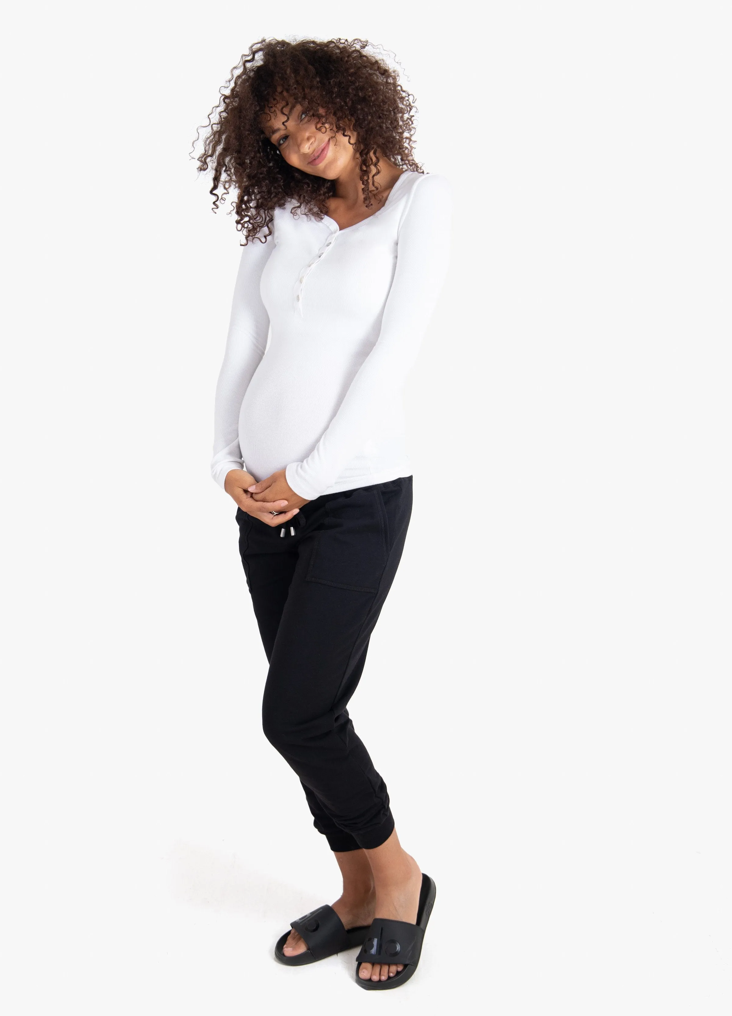 Rib Henley Long Sleeve Maternity   Nursing Top