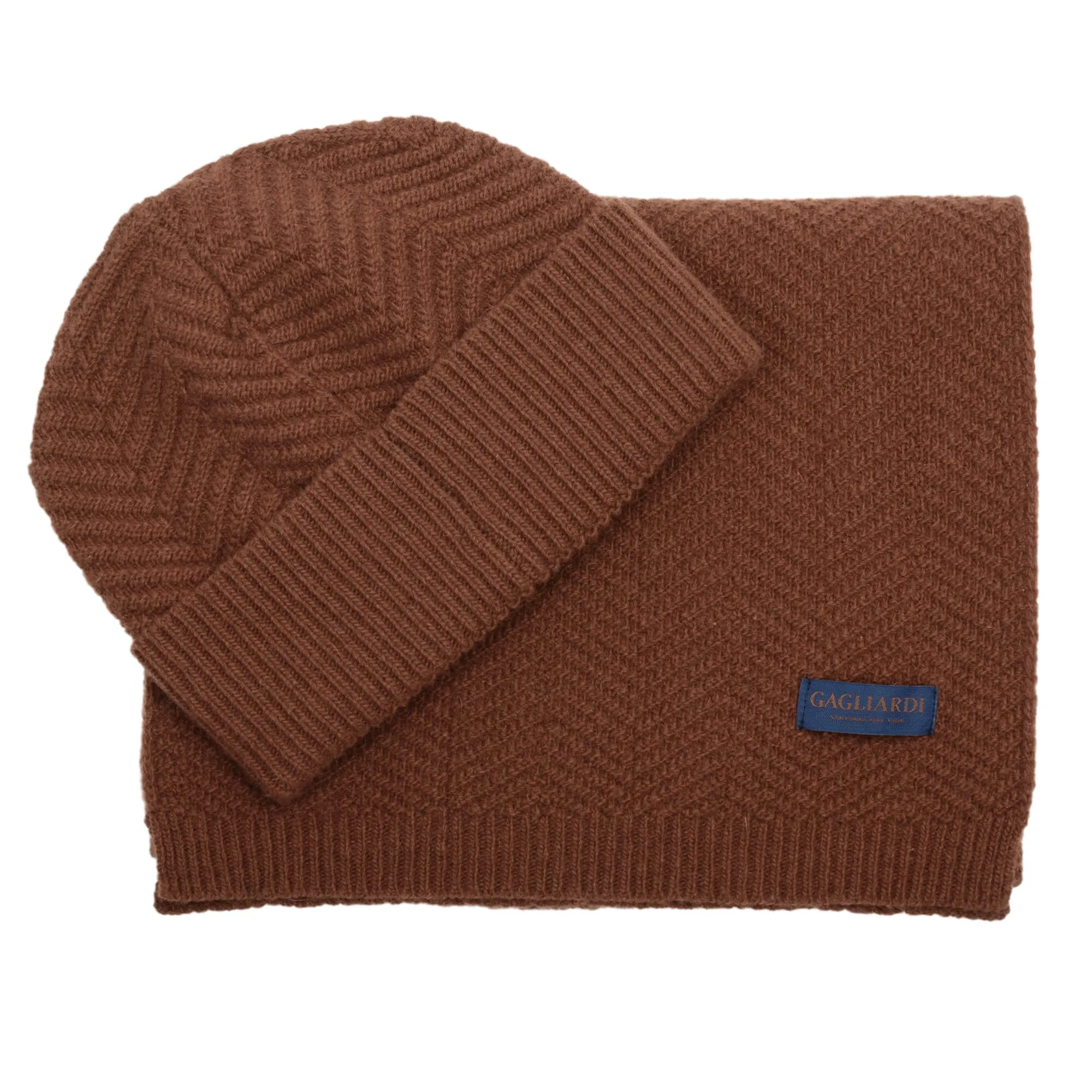 Rust Cashmere Blend Scarf & Beanie Set