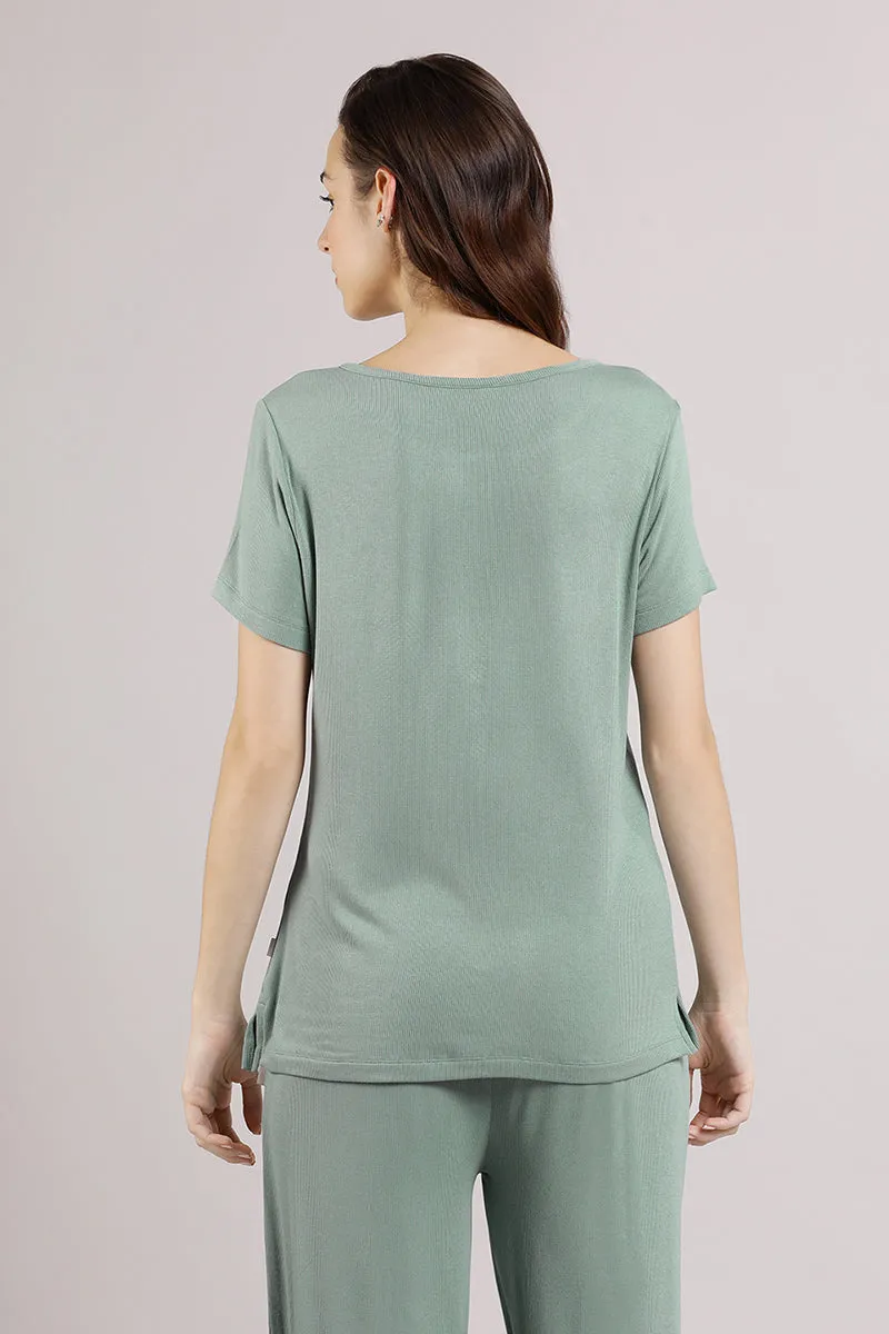 Serene Dream Henley Neck Tee - Iceberg