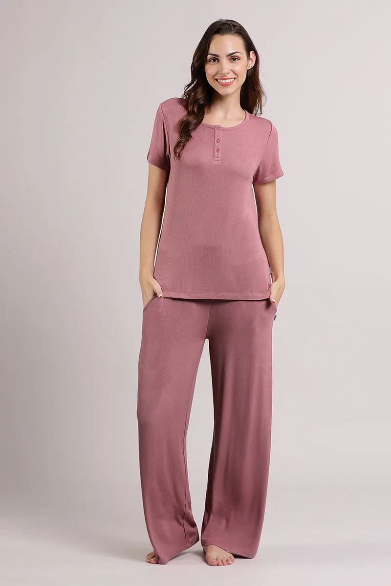 Serene Dream Henley Neck Tee - Mesa Rose