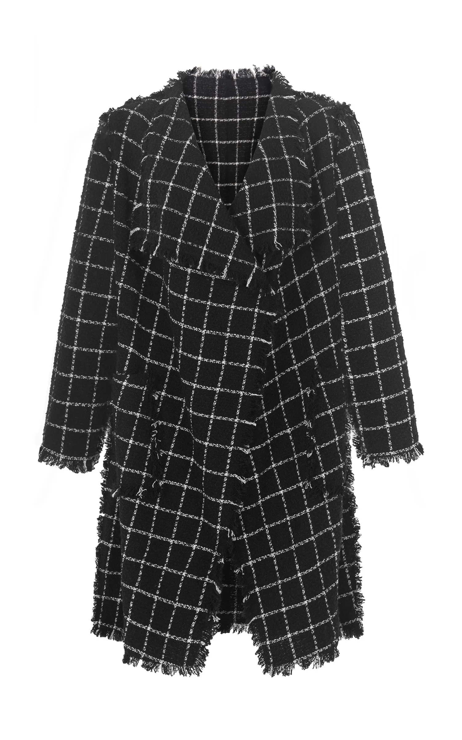 she is love black check wool coat