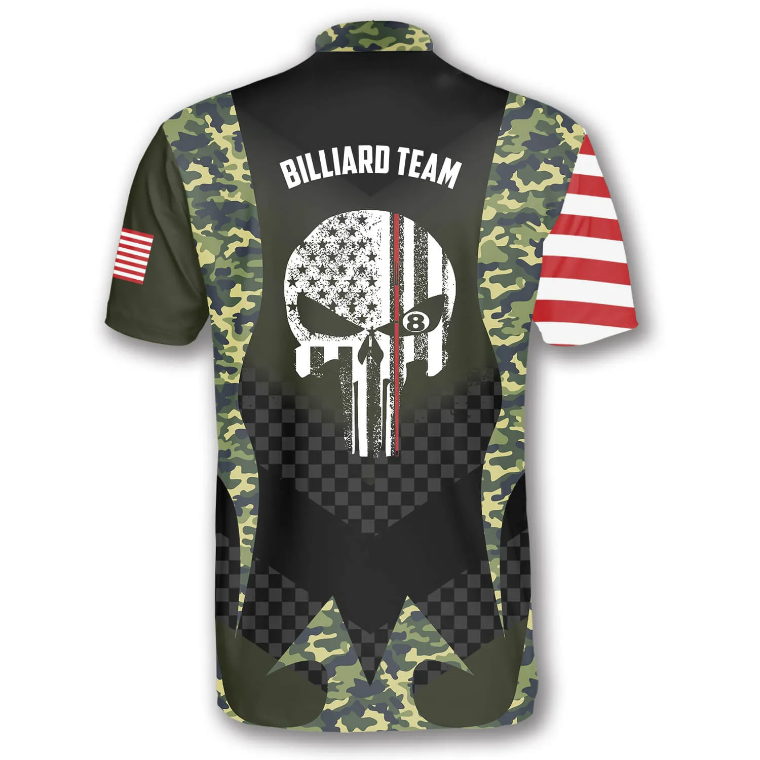 Skull Camouflage Flag Custom Billiard Jerseys for Men, 3D All Over Print Billiard Team Shirt