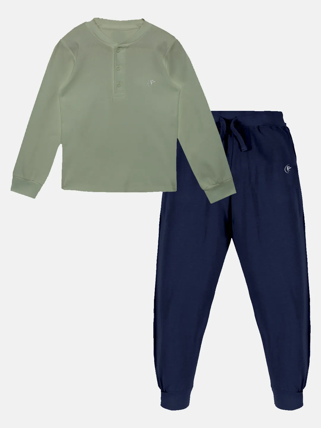 Solid Full Sleeve Henley Neck Rib Tee & Solid Track Pant Set