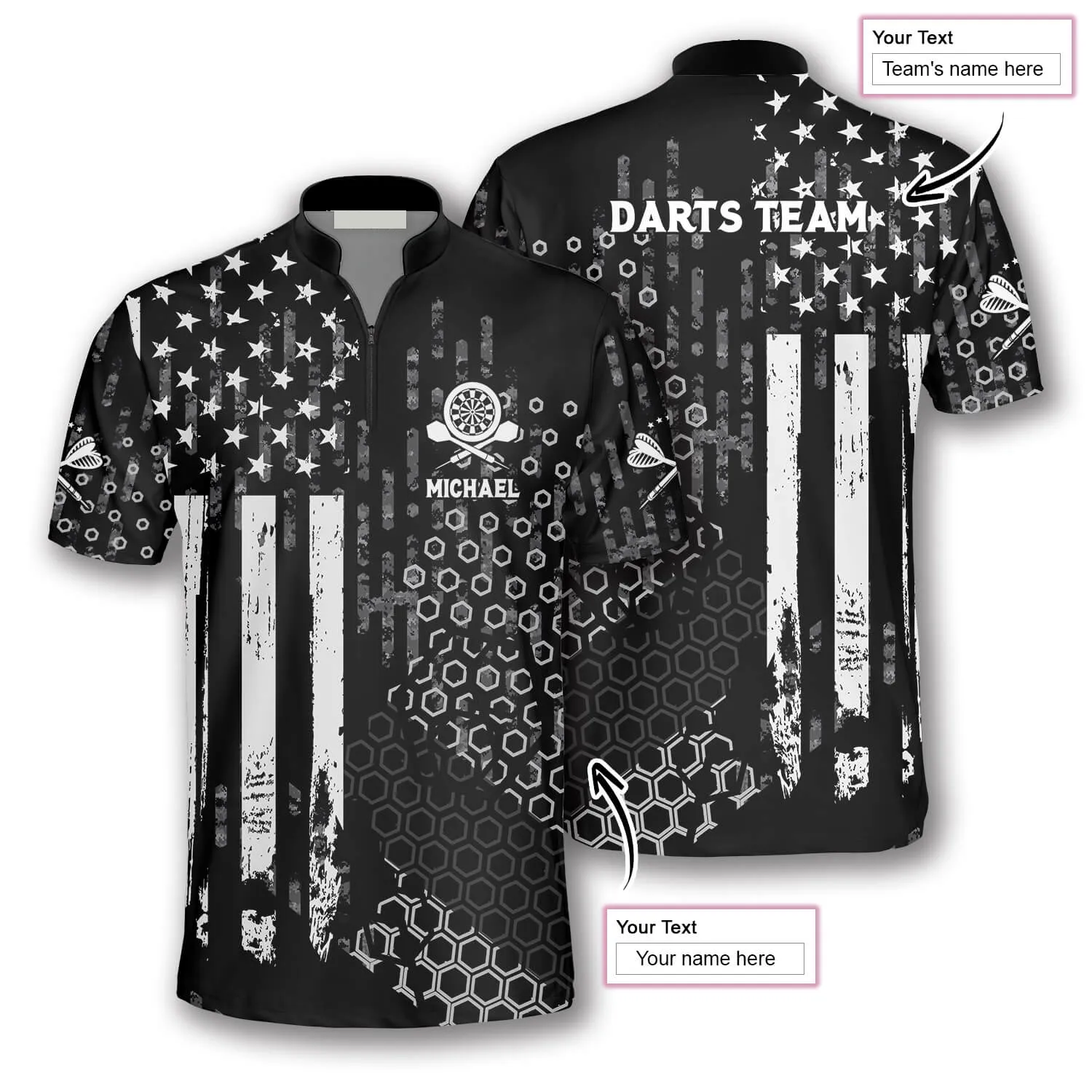 Us Flag Hive Pattern Custom Darts Jerseys for Men, Gift for Dart Lovers