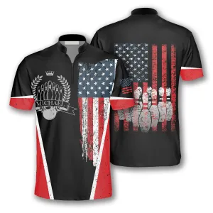 Vintage Flag Crown Emblem Custom Bowling Jerseys for Men, Custom Name Bowling 3D Shirt