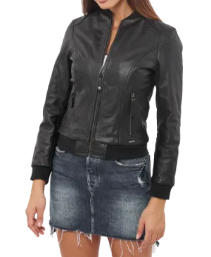 Womens Diana Genuine Lambskin Leather Bomber Jacket