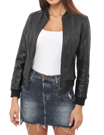 Womens Diana Genuine Lambskin Leather Bomber Jacket