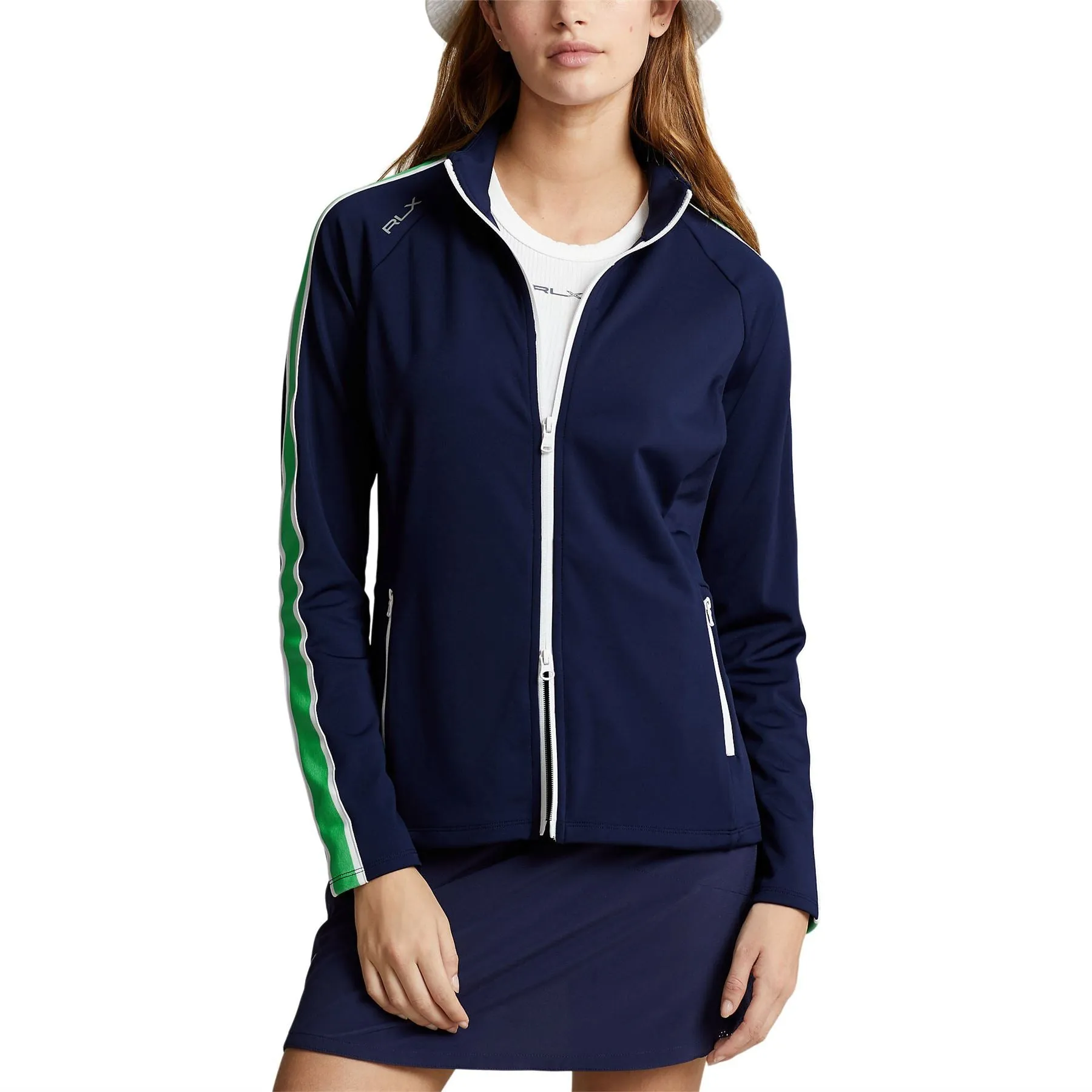 Womens Interlock Mockneck Zip Mid Refined Navy/Course Green/Ceramic White - SS24