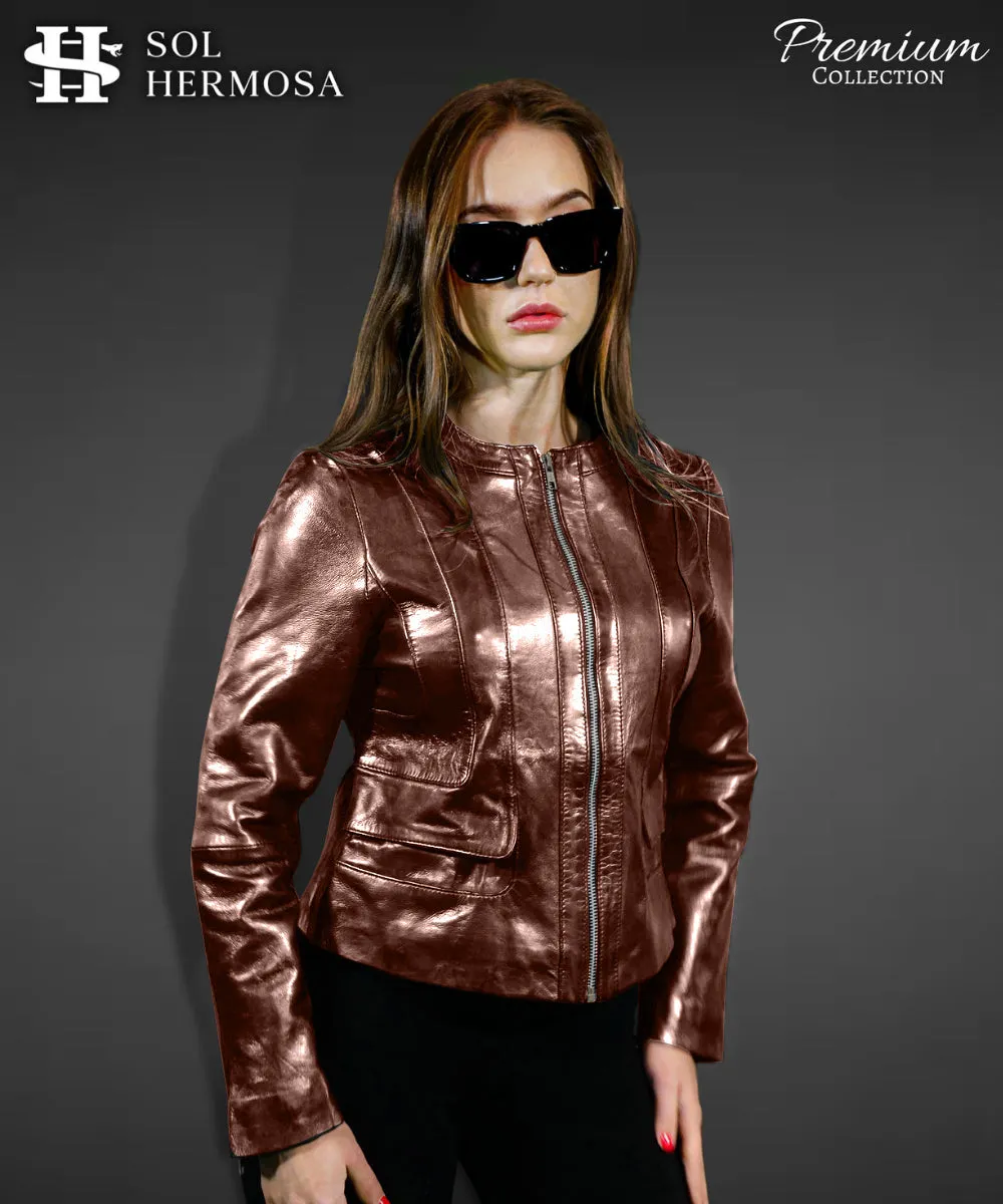 Women's Leather Bomber Jacket - Dione