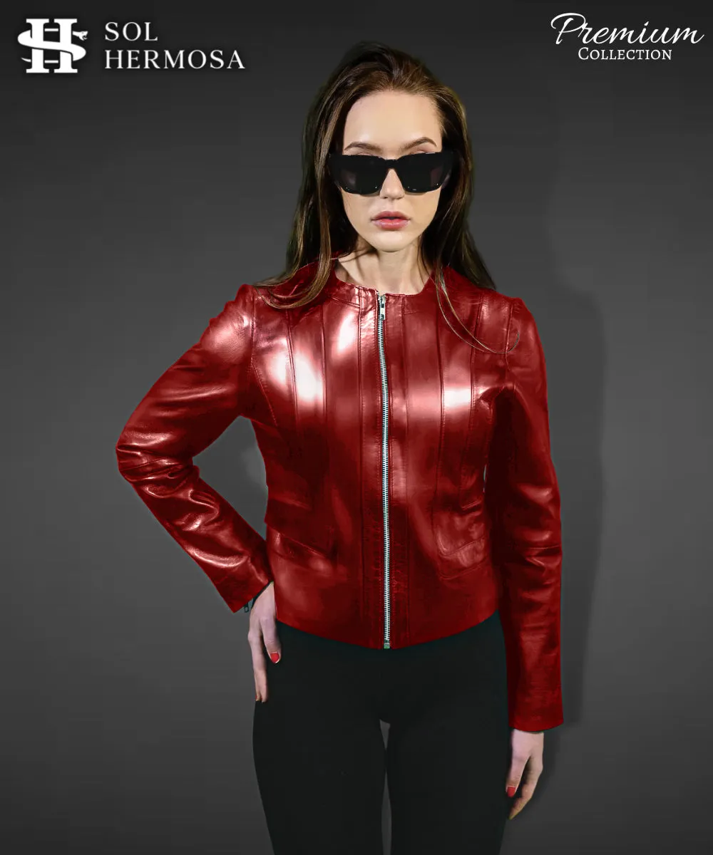 Women's Leather Bomber Jacket - Dione