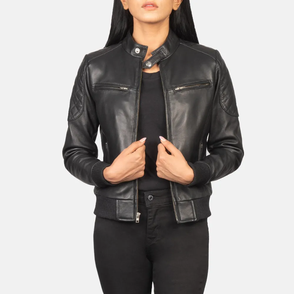 Zenna Black Leather Bomber Jacket