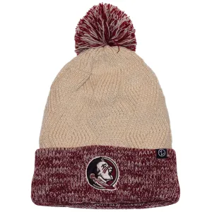 Zephyr Women's Seminole Logo Fleece Lined Cable Knit Pom Beanie - Garnet/Stone